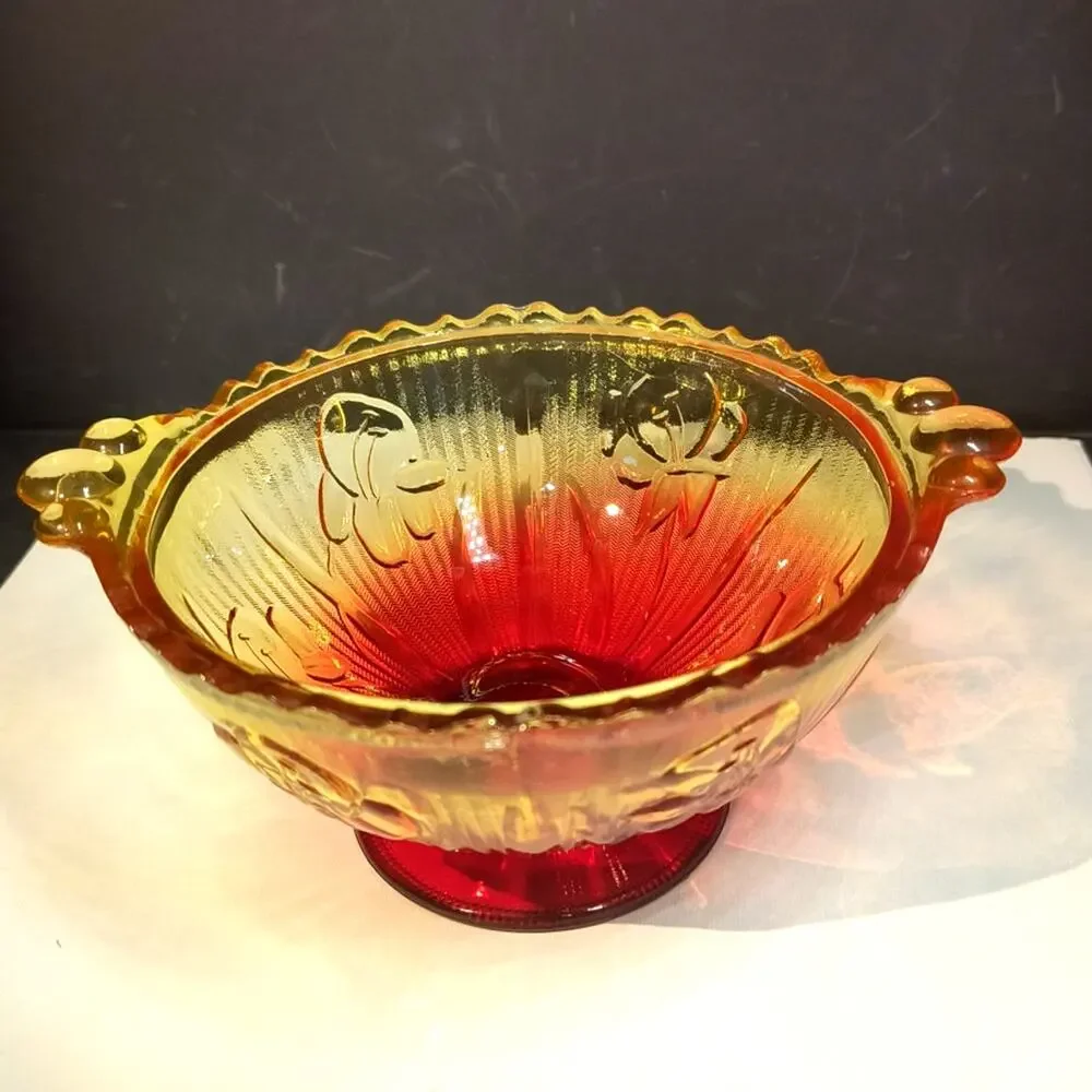 1229. Amberina Jeanette Glass Bowl UV Reactive